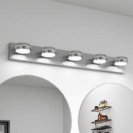 HOMLUX - 35.43 in. 5 Lights Chrome LED Vanity Light Bar with Acrylic Shade