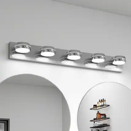 Front. HOMLUX - 35.43 in. 5 Lights Chrome LED Vanity Light Bar with Acrylic Shade.