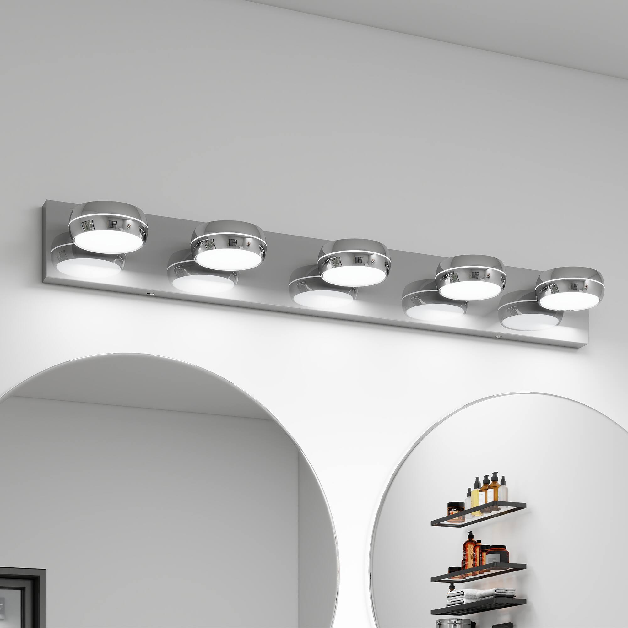 Front. HOMLUX - 35.43 in. 5 Lights Chrome LED Vanity Light Bar with Acrylic Shade.