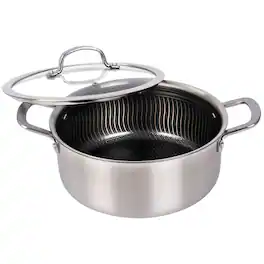 Brentwood - 5 Quart 3-Ply Hybrid Non-Stick Stainless Steel Dutch Oven with Tempered Glass Lid - Silver