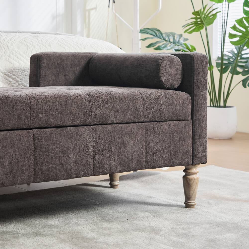 Alt View 4. Ropilly - Ropilly 64.6 inch Tufted Chenille Storage Bench, Flip-Top End of Bed Bench with Armrests and Backrest, Coffee - Coffee.