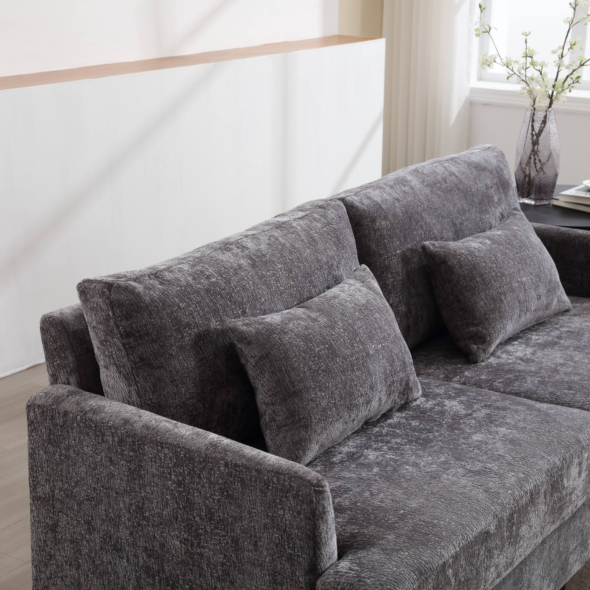 Alt View 5. GOODSILO - Modern Upholstered Loveseat Sofa with Chenille Fabric and Solid Wood Frame for Living Room and Bedroom - Gray.