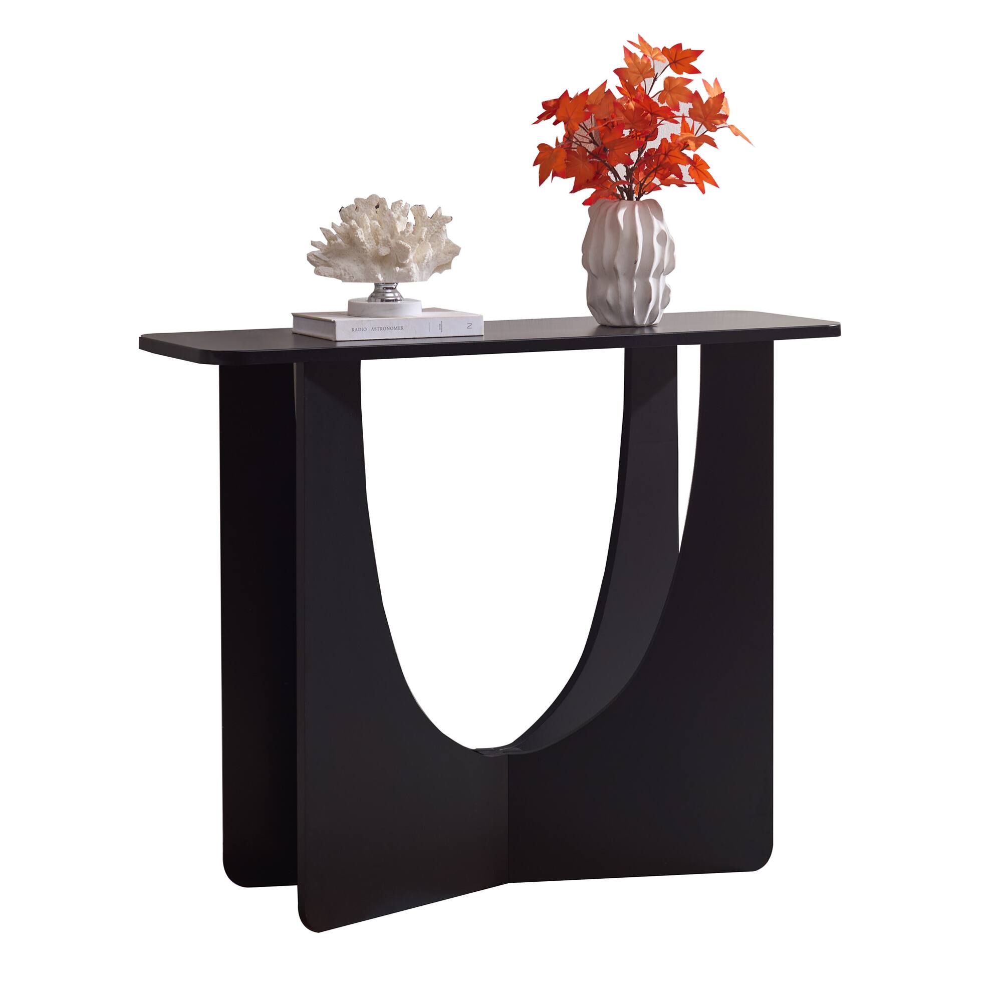 Angle. Kings Brand Furniture - Kings Brand Furniture Modern Sculptural Wood Console Table with Curved U-Base - Black.