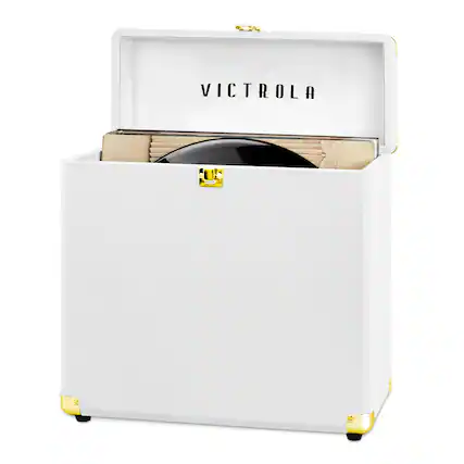 Front. Victrola - Storage case for Vinyl Turntable Records - White.