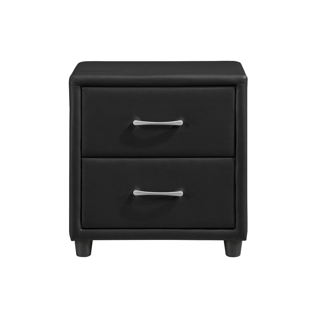 Left. Loheer - Loheer Black Faux Leather Nightstand with Two Drawers and Silver-Tone Pulls - Black.