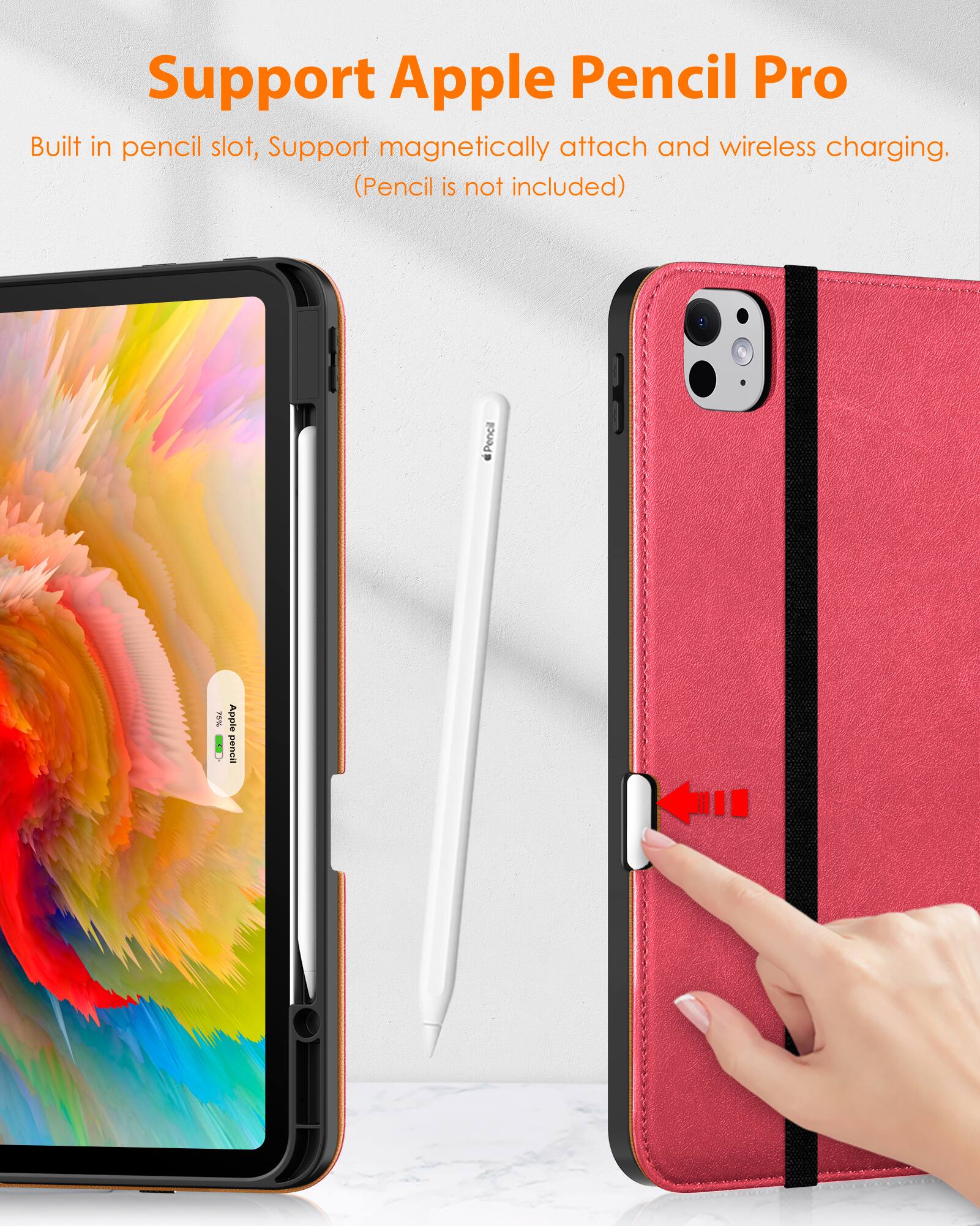 Support Apple Pencil Pro

Built in pencil slot, Support magnetically attach and wireless charging. (Pencil is not included)