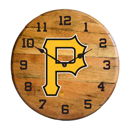 Front. Imperial - Pittsburgh Pirates Oak Barrel Clock - Multicolor.