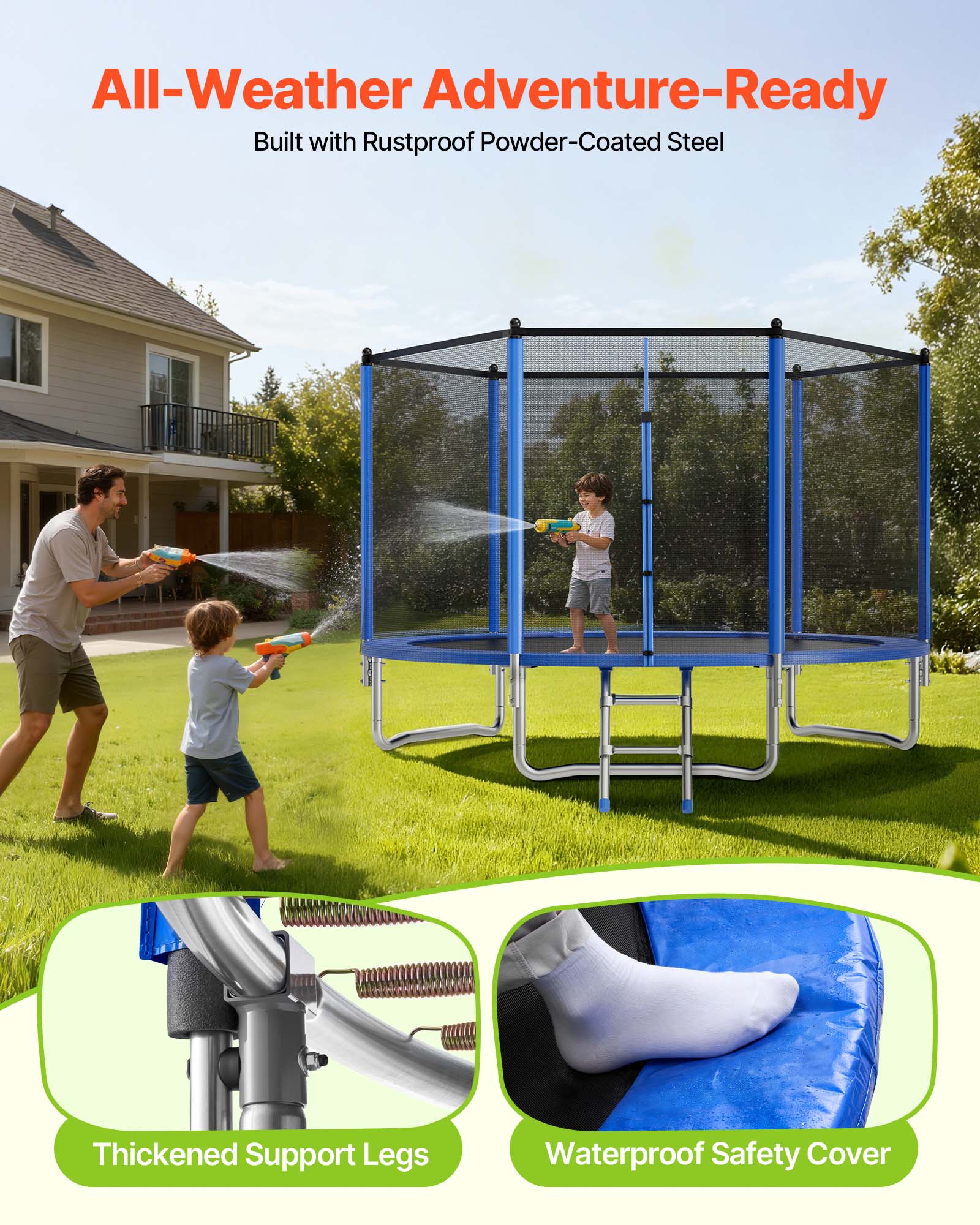 All-Weather Adventure-Ready  
Built with Rustproof Powder-Coated Steel  

Thickened Support Legs  
Waterproof Safety Cover