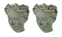 Distinctive Designs - Distressed Cement Classic Grecian Lady Head Indoor/Outdoor Hanging Planters Set - Gray