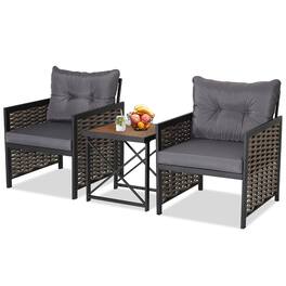 Gymax - 3PCS Rattan Furniture Set Acacia Wood Coffee Table & 2 Chairs Backyard Patio - Brown