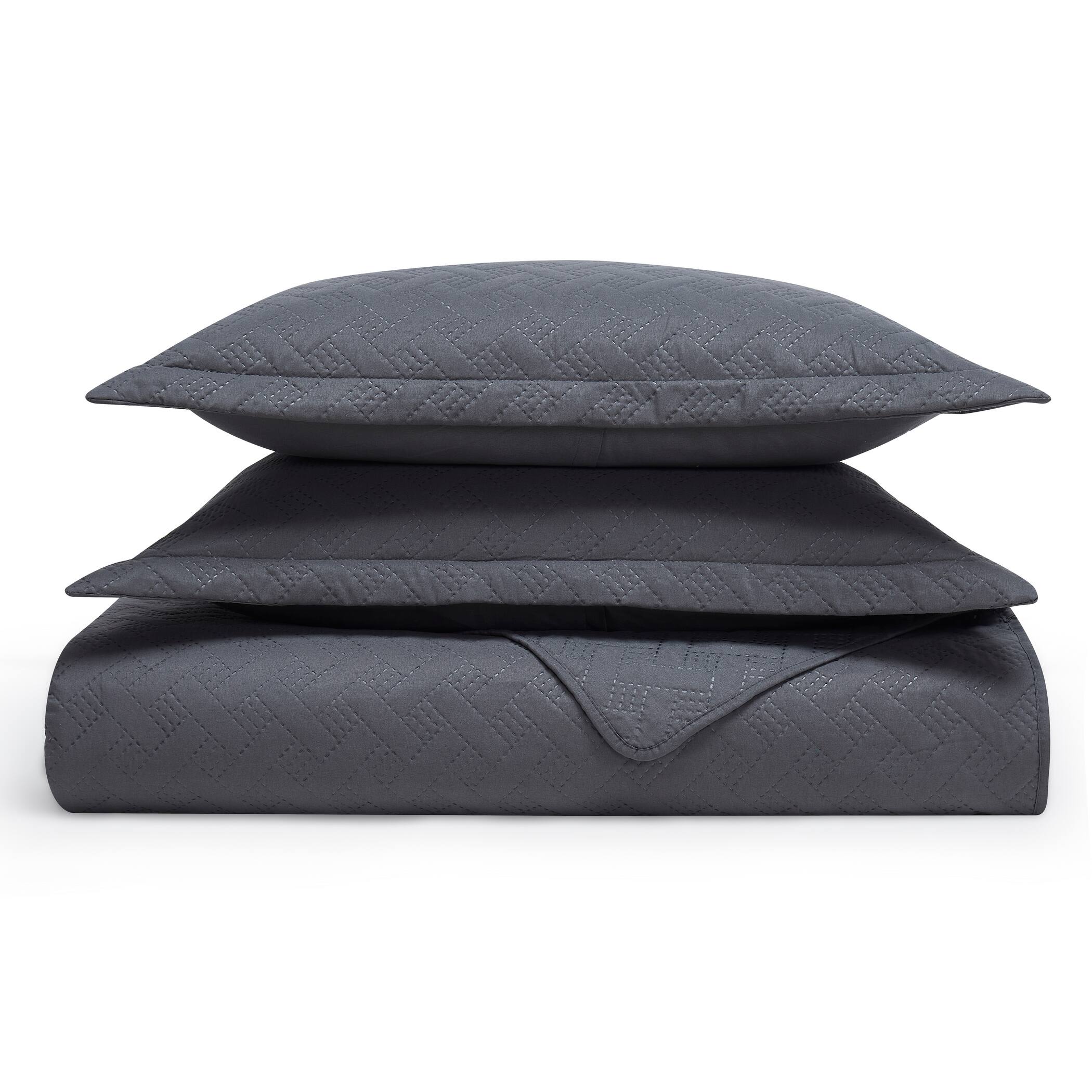 Left. Dan River - Dan River 2 Piece Basket Pinsonic 1 quilt 1 sham - Charcoal.