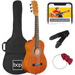 Best Choice Products - 30in Kids Acoustic Guitar Beginner Starter Kit w/ Strap, Case, Strings - Natural Mahogany