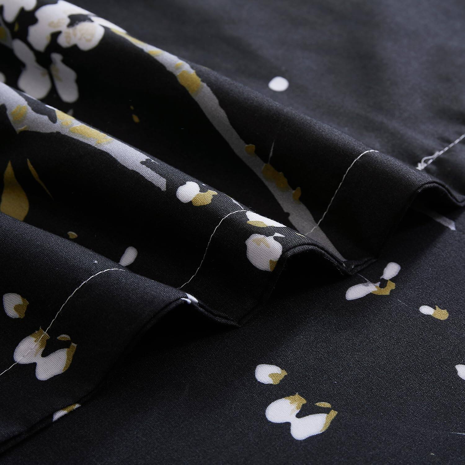 Alt View 3. Earthley Blooms - Soft Duvet Cover Set With Zipper Closure And Corner Ties Blossombranch Floral Printed Pattern Design 3 - Black-Queen.