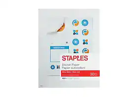 Staples - Sticker Paper, 8.5" x 11", 30/Pack (70972) - White Matte