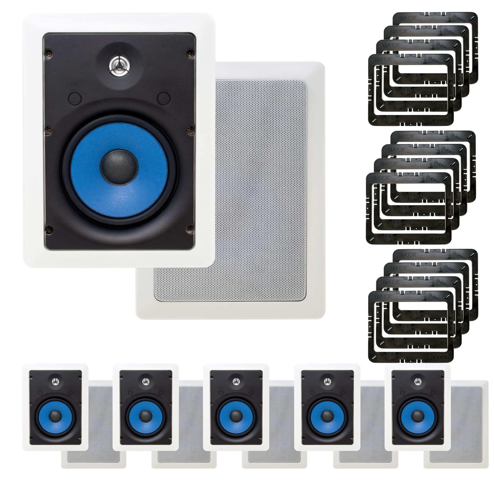 Legrand - MS3651 3000 Series 6.5" In-Wall Speakers Case Pack 6 Pair 12 Speakers total with In Wall Mounting Brackets - Black/Gray