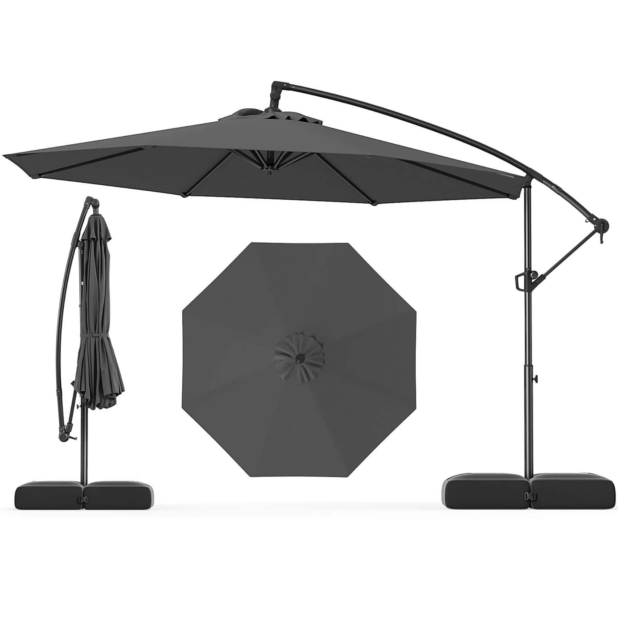 Gymax - 10 FT Offset Hanging Umbrella w/ Base Patio Cantilever Umbrella 360° Rotation - Gray price history on PriceWatchPro