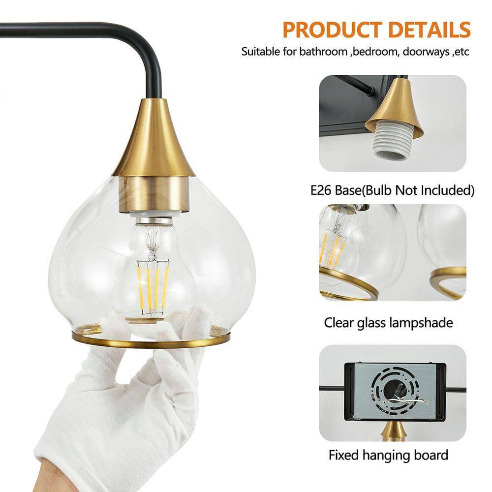 PRODUCT DETAILS  
Suitable for bathroom, bedroom, doorways, etc.  
E26 Base (Bulb Not Included)  
Clear glass lampshade  
Fixed hanging board