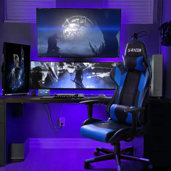 Angle. Homall - Gaming Chair Office Chair Ergonomic Adjustable High Back Computer Chair Desk Chair with Headrest & Lumbar Support - BLUE.