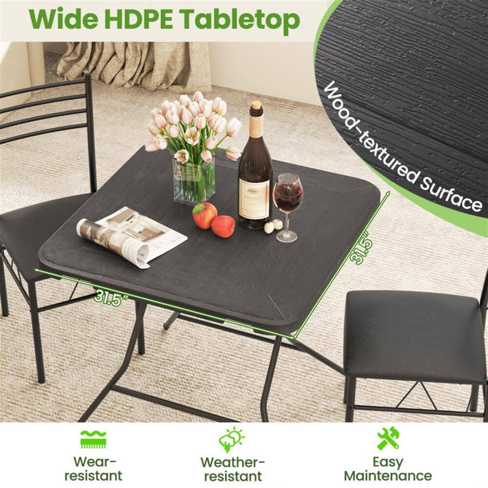 Wide HDPE Tabletop  
Wood-textured Surface  
31.5" x 31.5"  
Wear-resistant  
Weather-resistant  
Easy Maintenance