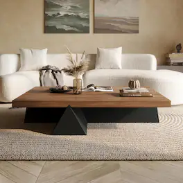 Acanva - Modern Rectangle Coffee Table with Triangle Base, Minimalist Style Low Profile Center Tables for Living Room Home Office - Crown Walnut&Blue-blacke