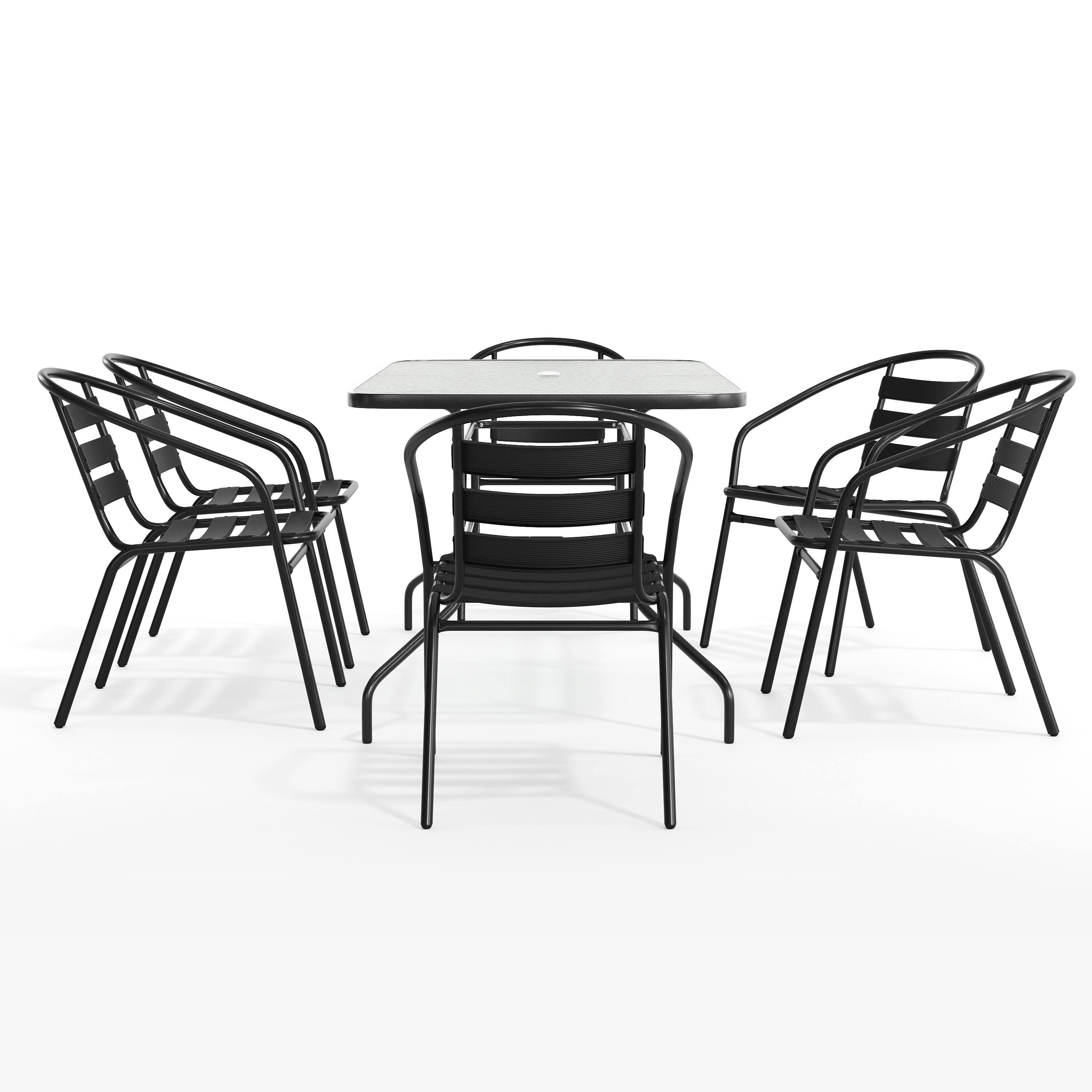 Alt View 9. Emma + Oliver - Patio Table & Chairs Set with Rectangular Metal Table with Tempered Glass Top and Stacking Chairs - Black.