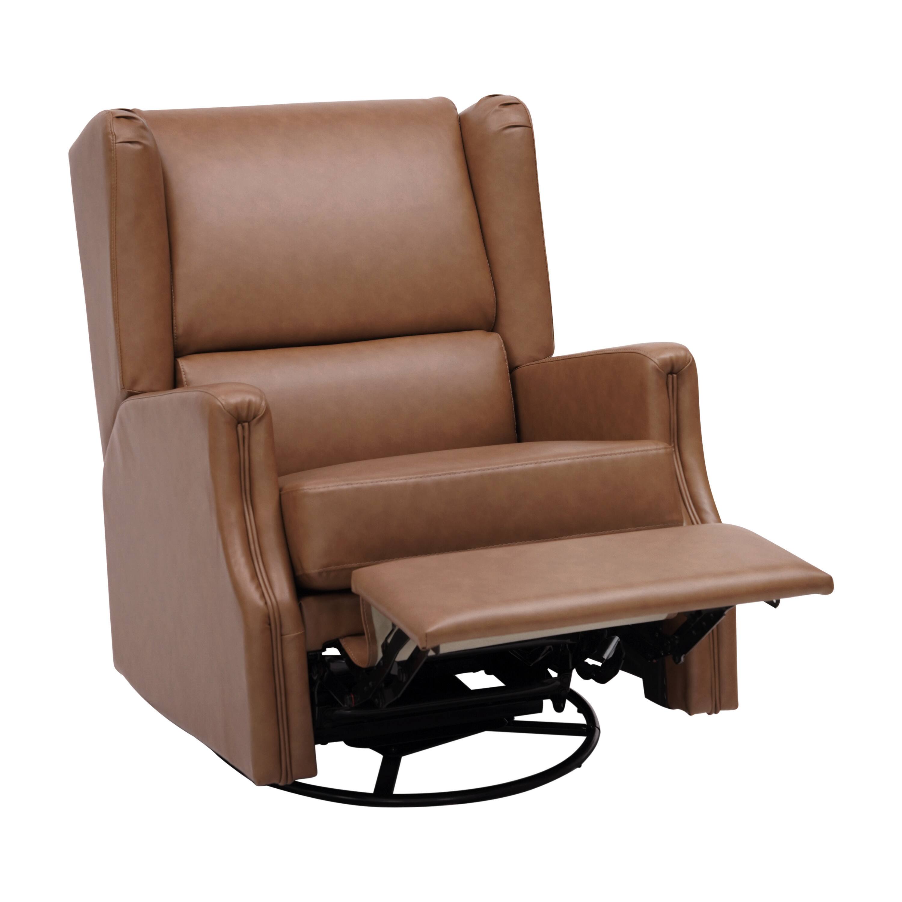 Alt View 7. Emma + Oliver - Wingback Manual Rocking Glider Recliner Chair with 360° Swivel - Cognac LeatherSoft.