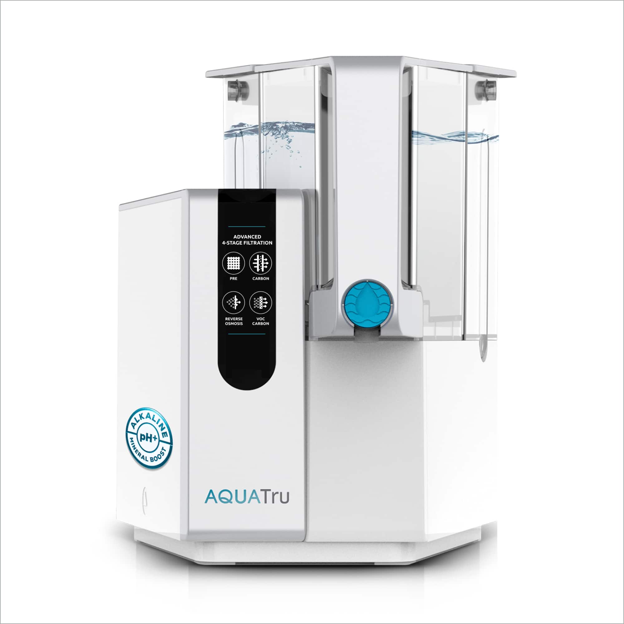 AquaTru - Classic Alkaline Countertop Water Filter System for PFAS &Other Contaminants 4-Stage Reverse Osmosis Technology - White