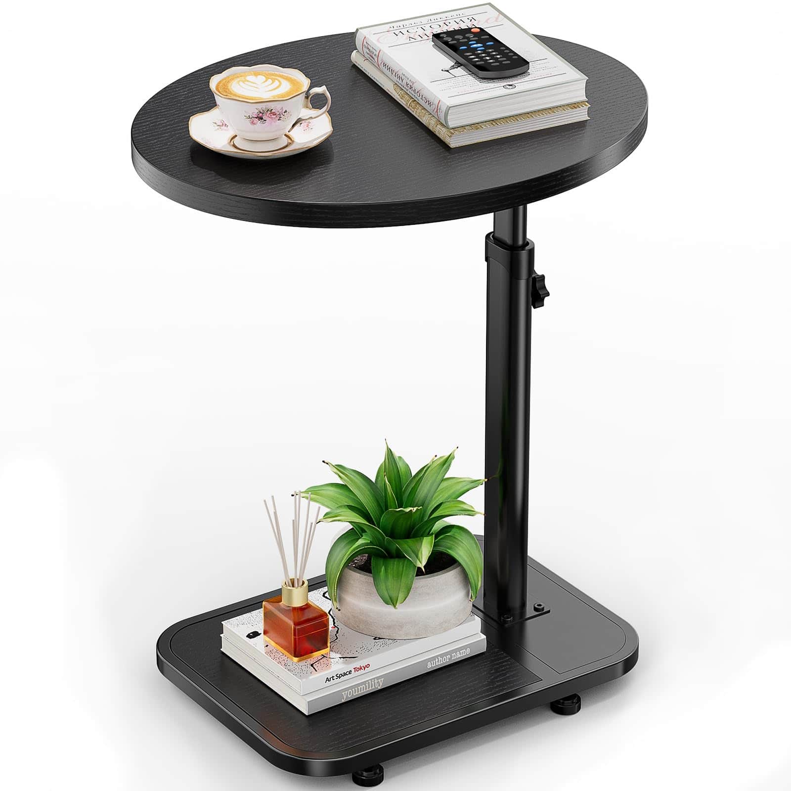 Fabibe - Tv Tray Table With Infinite Adjustable Height - C-shaped Sofa End Side For Snack Laptop Desk Small Spaces - Black