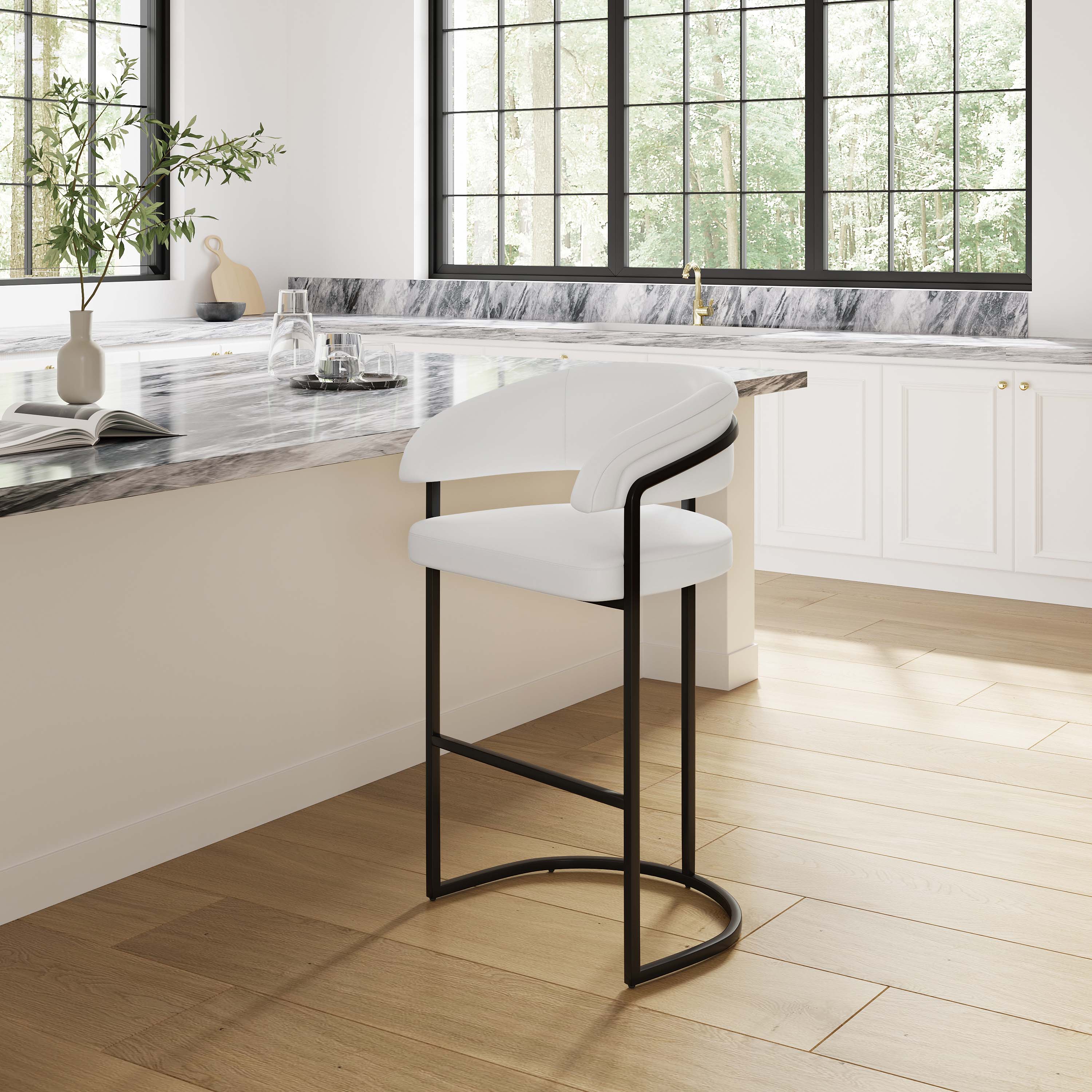 Angle. Manhattan Comfort - Augusta Modern Metal Upholstered Barstool - White.
