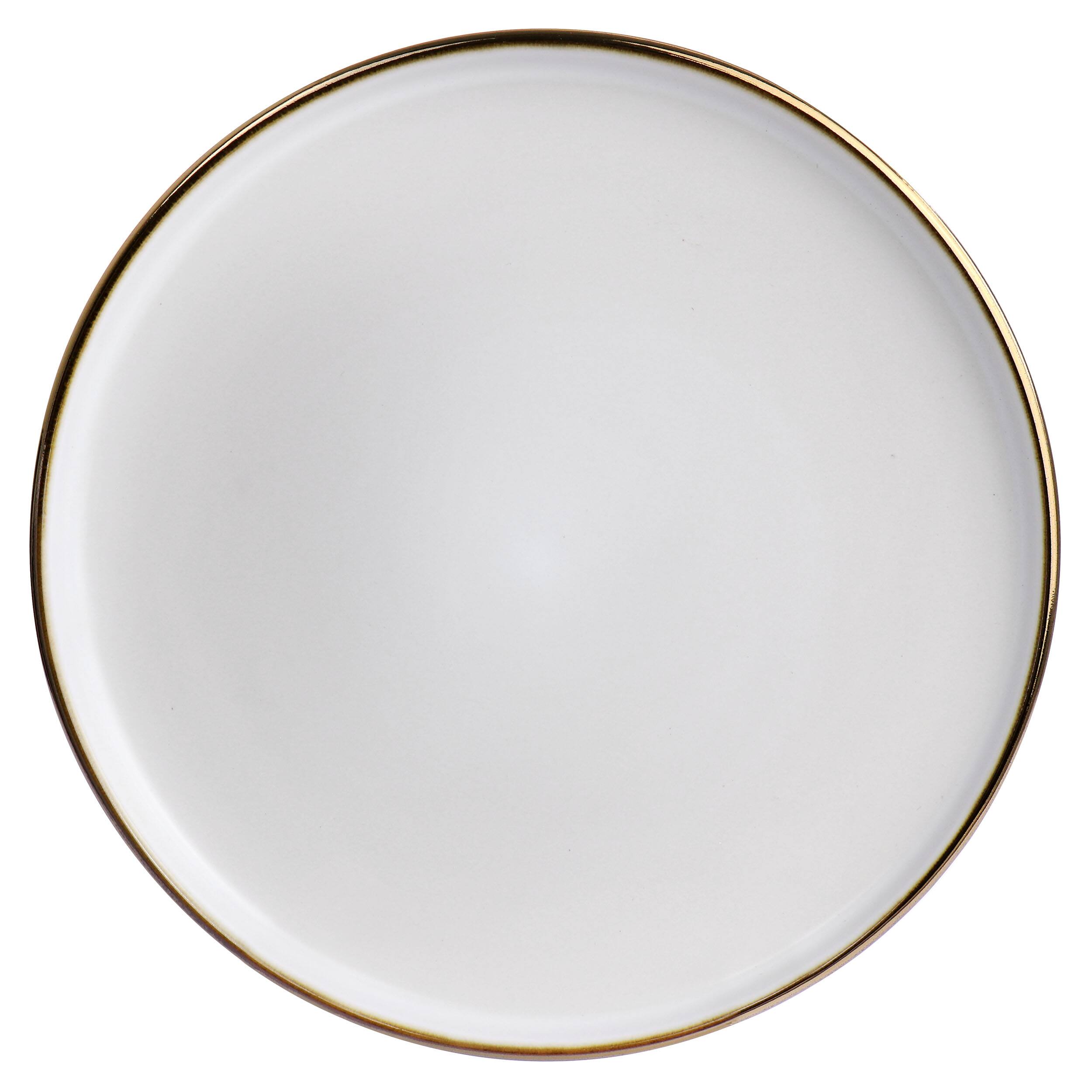 Back. Elama - Elama Arthur 6 Piece Stoneware Salad Plate Set in Matte White with Gold Rim - White.