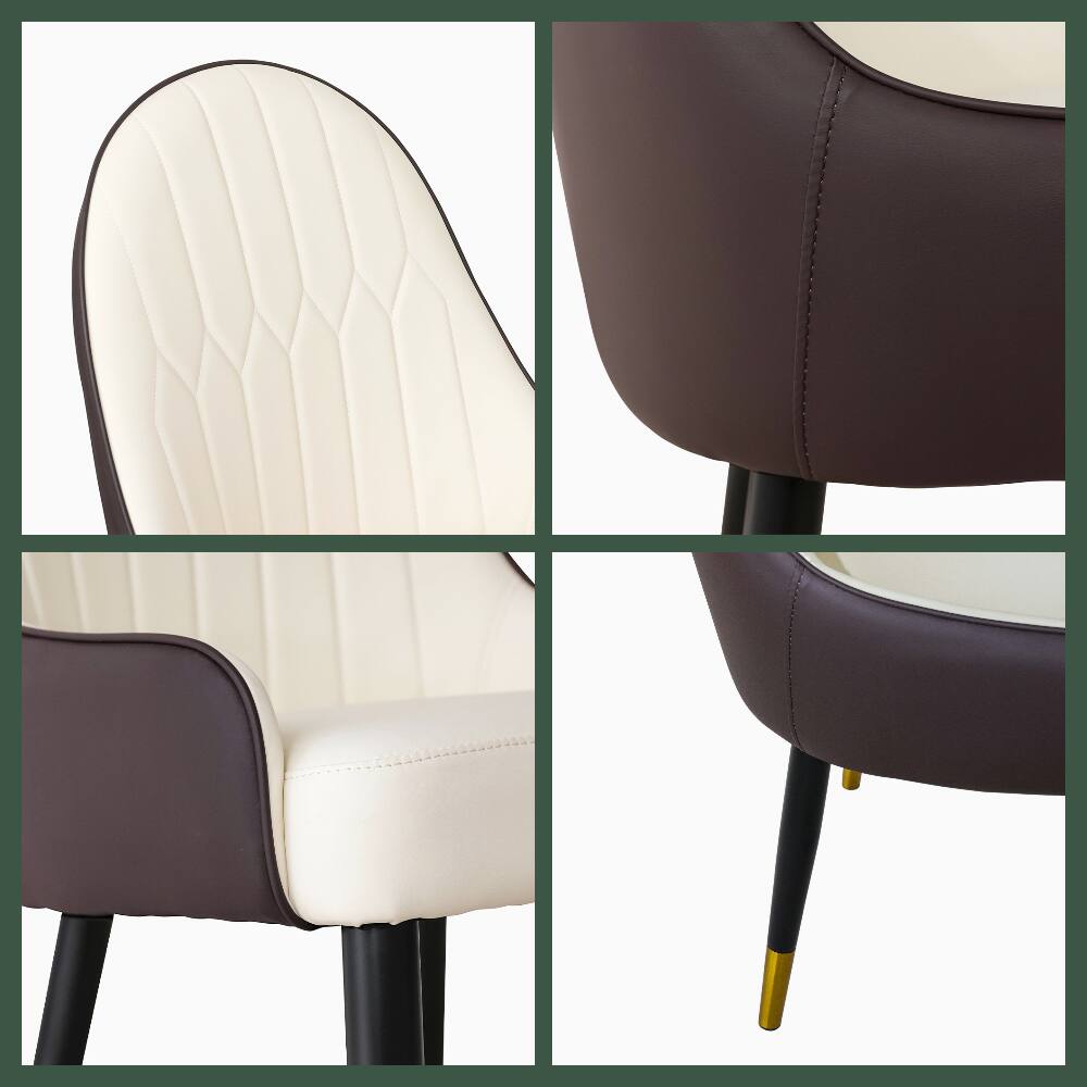 Alt View 2. POVISON - Modern Beige Dining Chair With PU Leather (Set of 8), Brown & Beige Chair,Metal Legs - Gray & Beige PU Leather.