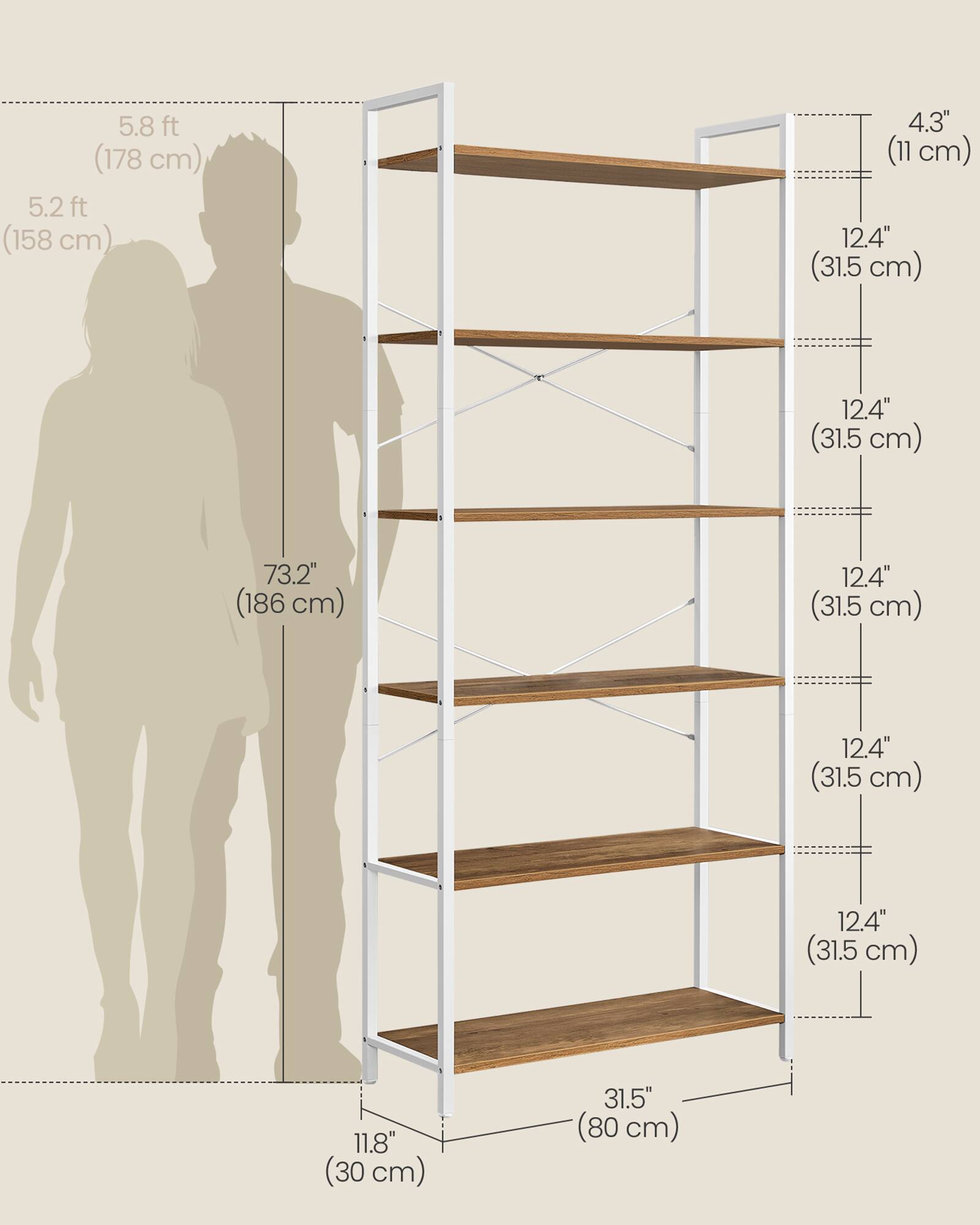 5.8 ft (178 cm)  
5.2 ft (158 cm)  
4.3" (11 cm)  
12.4" (31.5 cm)  
12.4" (31.5 cm)  
73.2" (186 cm)  
12.4" (31.5 cm)  
12.4" (31.5 cm)  
12.4" (31.5 cm)  
11.8" (30 cm)  
31.5" (80 cm)