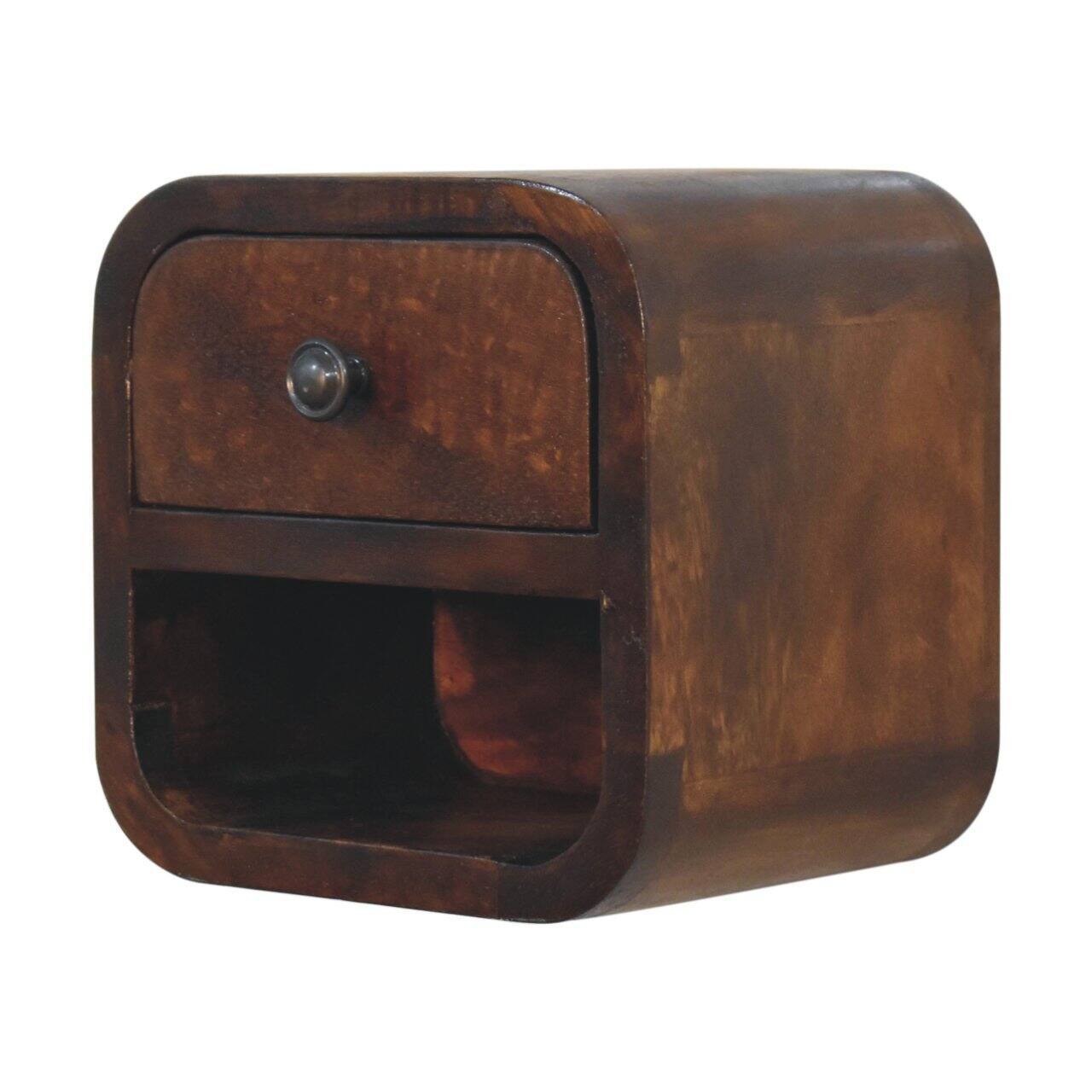 Back. Artisan Furniture - Artisan Furniture Solid Wood Extra Mini Curved Chestnut Bedside with Open Slot, 1 Drawer, Dark Brown - Dark Brown.
