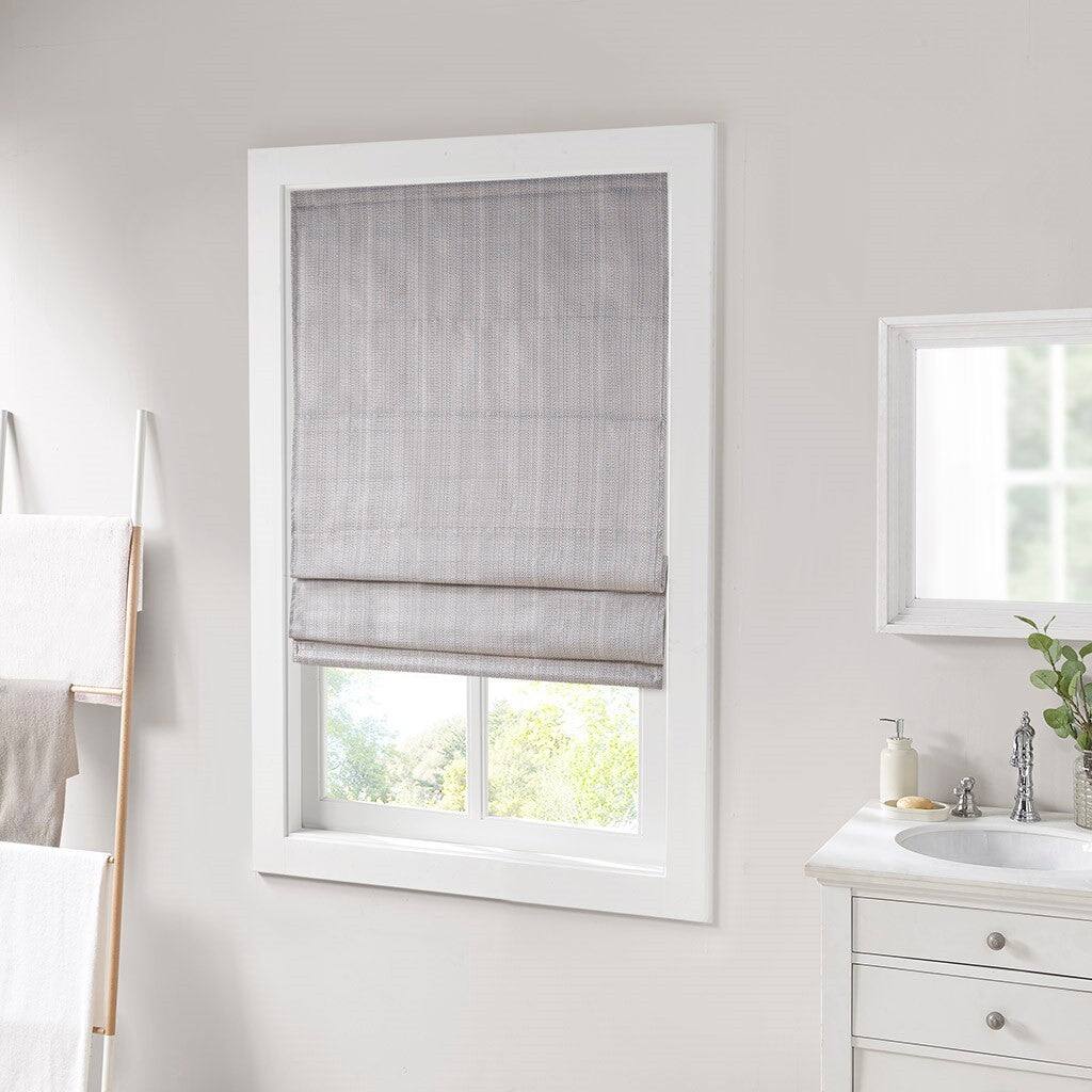 Front. BreeBe - Basketweave Room Darkening Cordless Roman Shade - Grey.