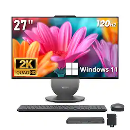 Lenovo - Yoga All-in-One Desktop AI PC,27" QHD 120Hz Display,Intel Ultra 7 255H,16GB RAM,1TB SSD+1TB Dock,Win 11 - Luna Grey