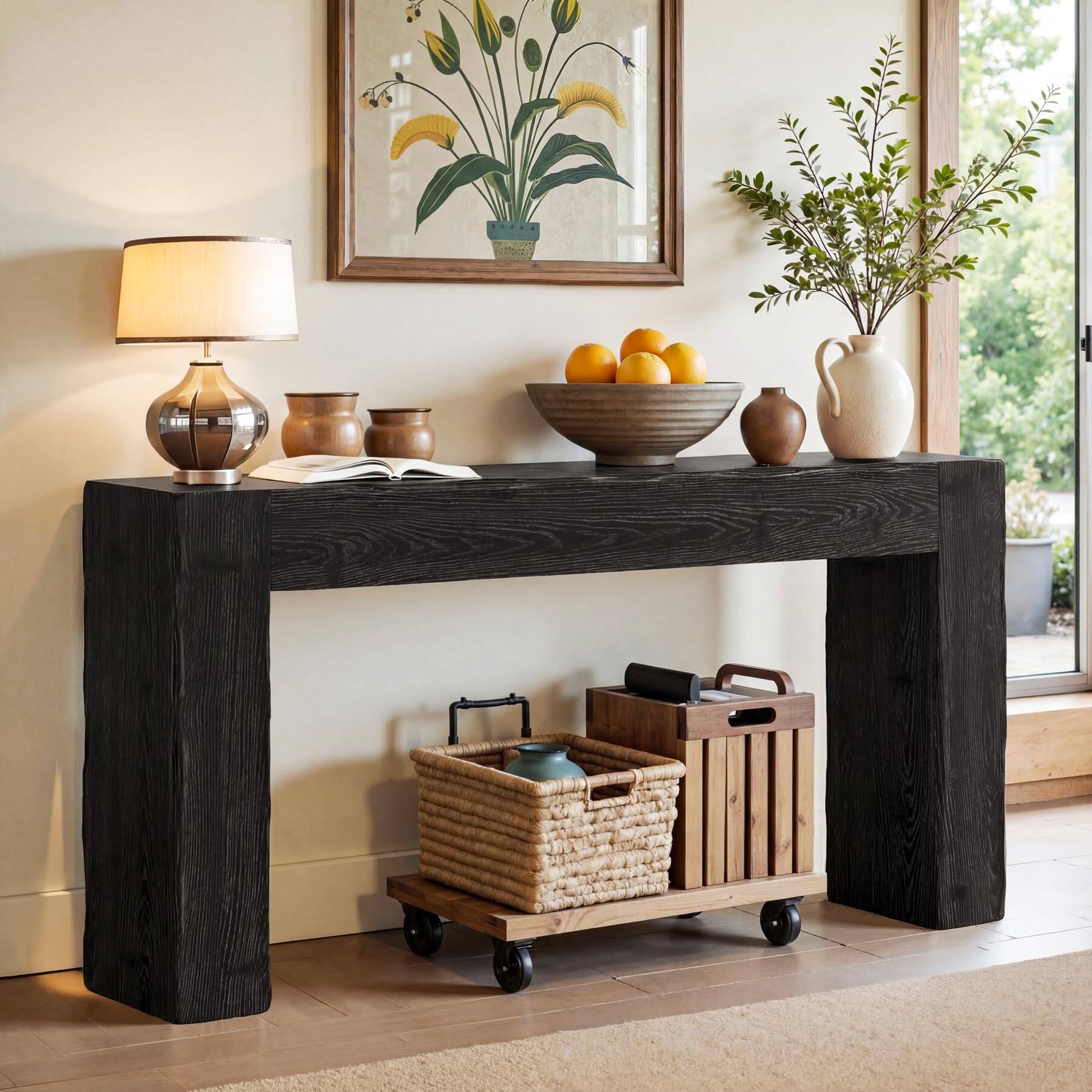 Alt View 1. Tribesigns - 63-Inch Solid Wood Console Sofa Table, Farmhouse Long Entryway Table Behind Couch for Living Room, Entrance, Hallway, Fo - Black.