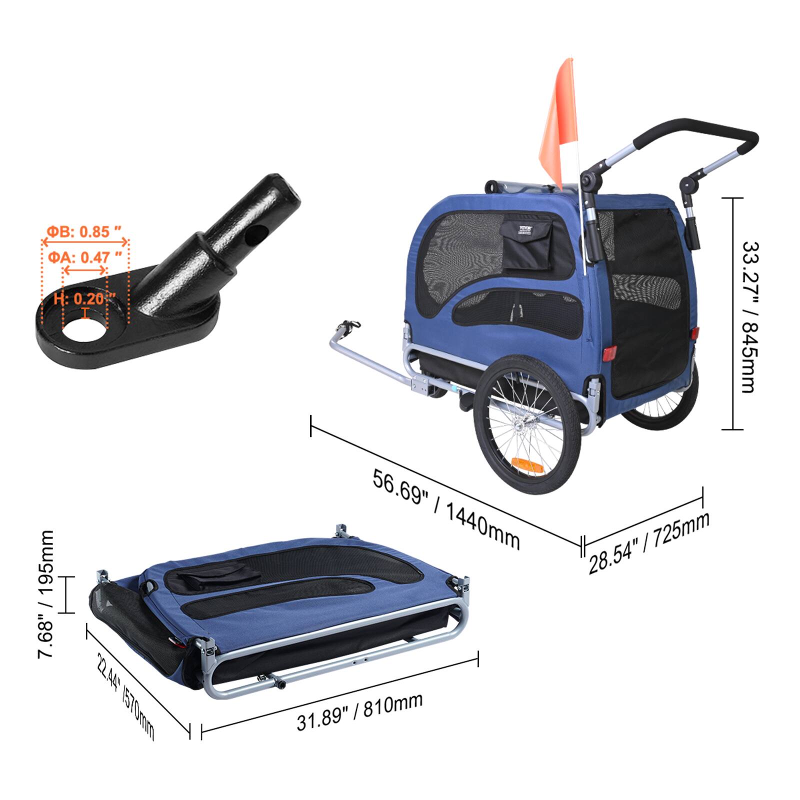 - ΦB: 0.85"
- ΦA: 0.47"
- H: 0.20"

- 33.27" / 845mm
- 56.69" / 1440mm
- 7.68" / 195mm
- 28.54" / 725mm
- 31.89" / 810mm
- 7.68" / 195mm
- 28.54" / 725mm
- 31.89" / 810mm