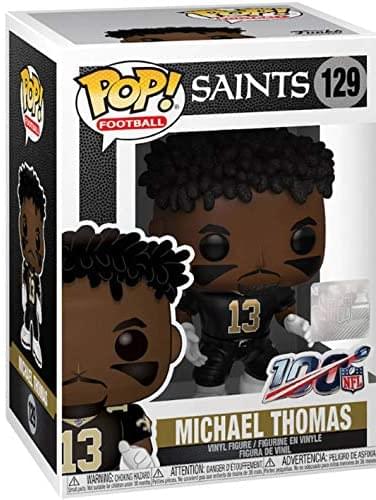 Sure, here is the corrected and grouped text from the image:

---

**Pop! Football**

**Saints 129**

**Michael Thomas**

**13**

**Vinyl Figure / Figurine en Vinyle / Figura de Vinilo**

**Warning: Choking Hazard - Small parts. Not for children under 3 years.**

**Attention: Danger de suffocation - Petite pièce. Ne convient pas aux enfants de moins de 3 ans.**

**Advertencia: Peligro de asfixia - Piezas pequeñas. No es adecuado para niños menores de 3 años.**

**NFL**

---