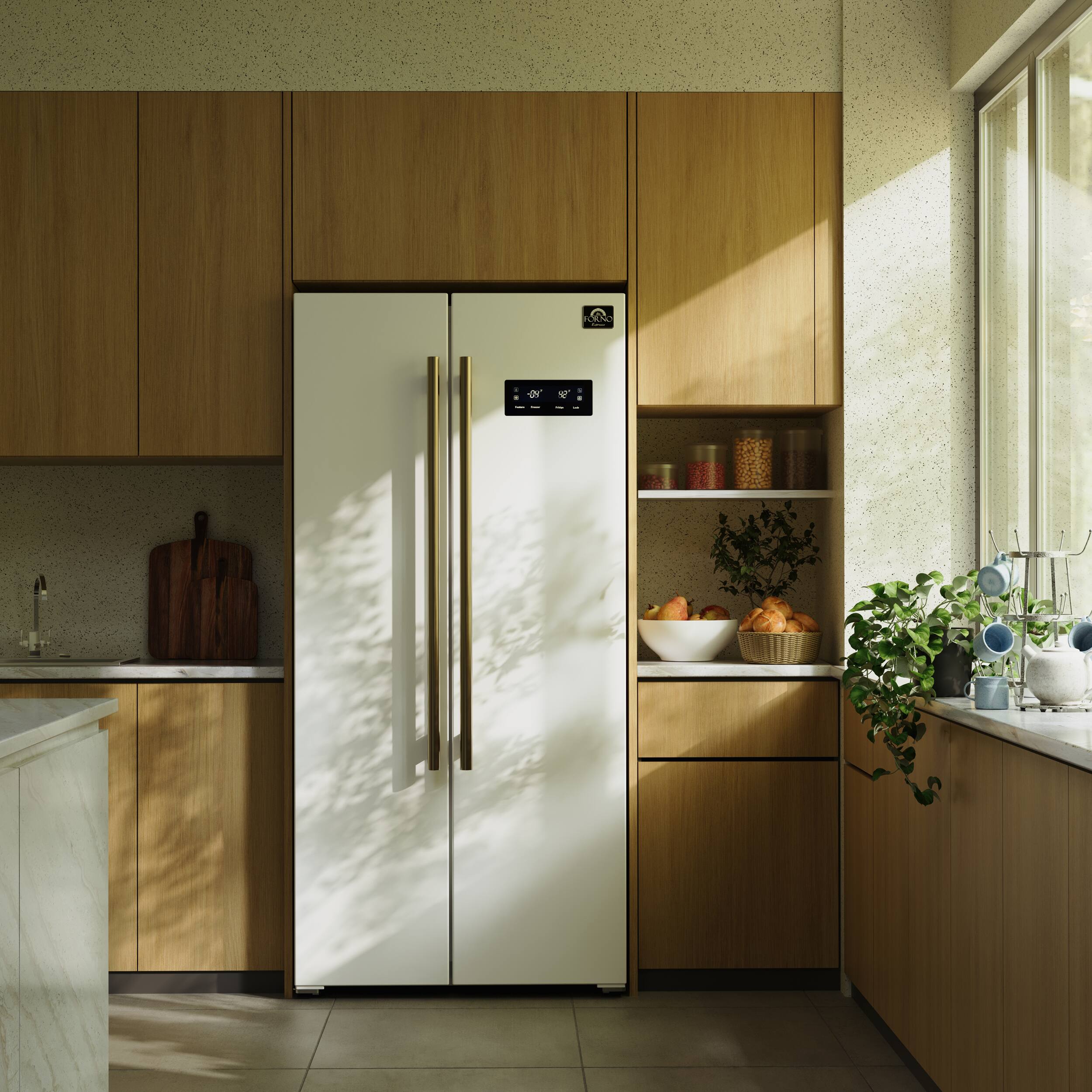 Alt View 15. Forno Appliances - Salerno 15.6 Cu. Ft. Freestanding Counter-Depth Side-by-Side Refrigerator with Customizable Handles in Antique Brass - White.