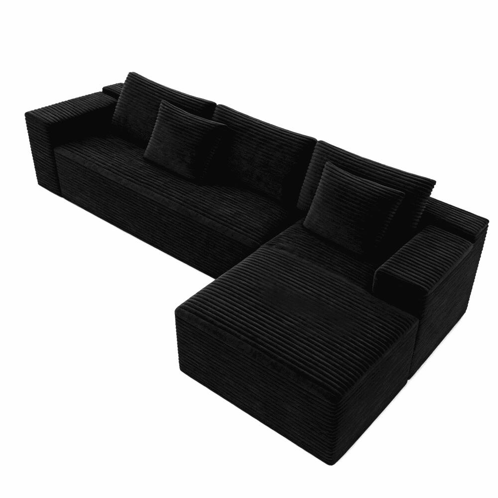 Alt View 5. Kadyn - 104" Right Chaise Modular Sectional, Cloud Couch Design with Deep Seats and Ready to Use Setup, Black - Black.