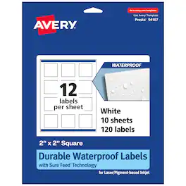 Avery - 2" x 2" Waterproof Square Labels, 120 Labels - White