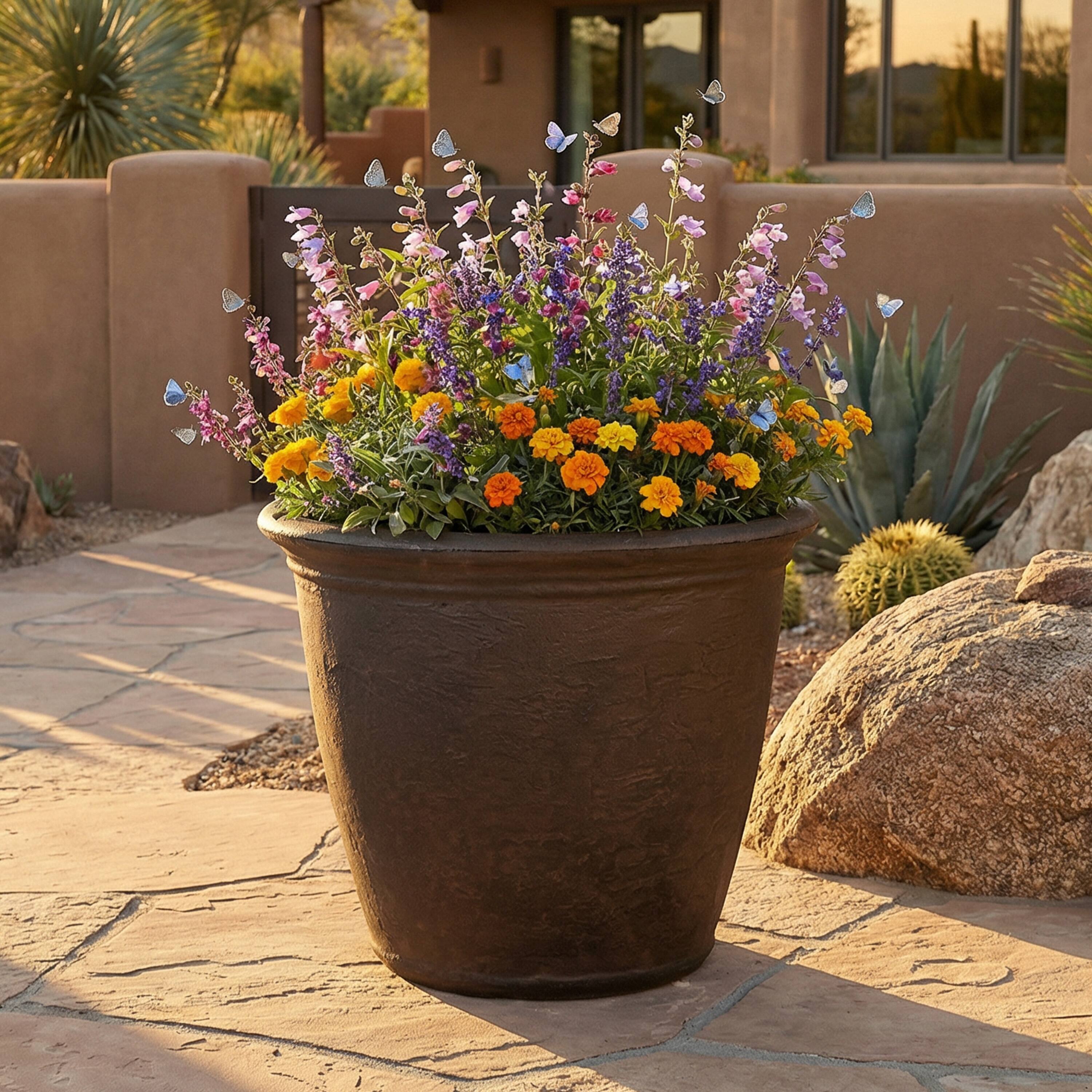 Alt View 10. Sunnydaze - 20 in Anjelica Dual-Wall Polyresin Planter - Sable.