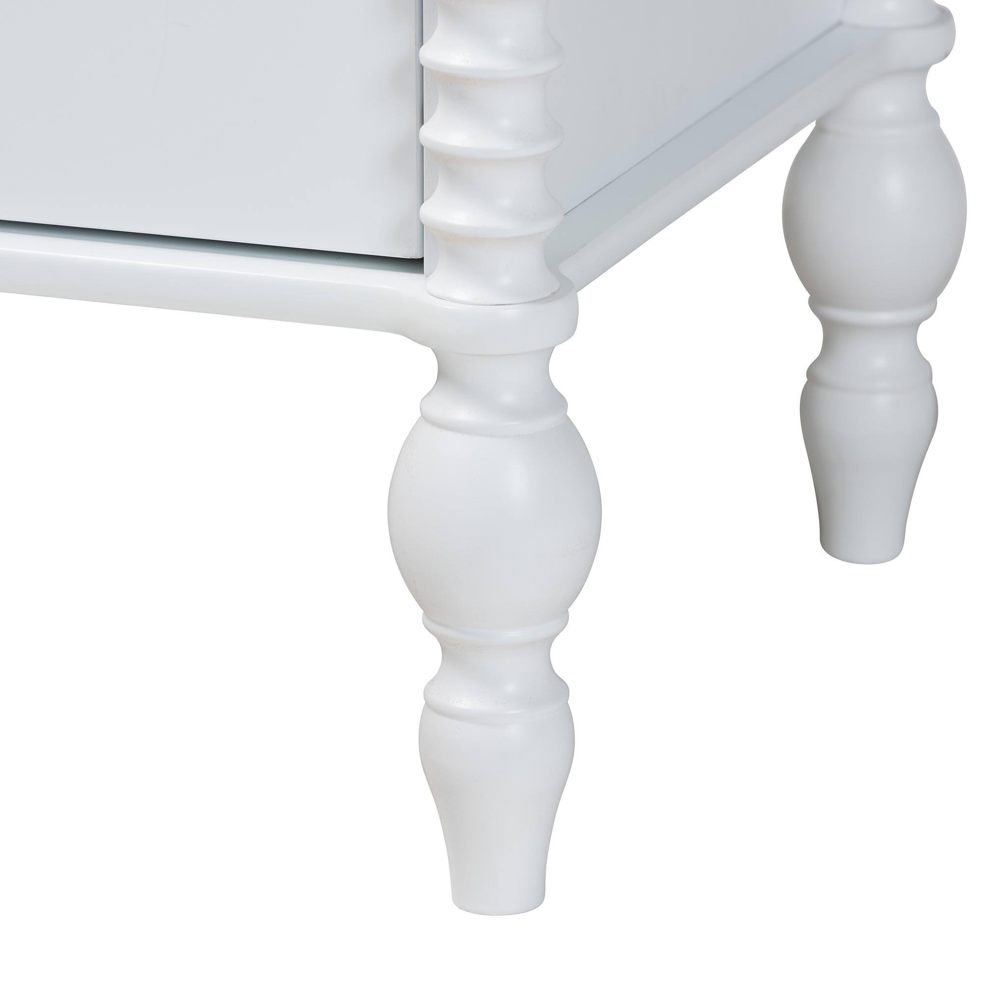 Alt View 4. Baxton Studio - Denita Spindle 4-Piece Bedroom Set - Farmhouse Platform Bed with Matching Dresser, Chest, and 1-Drawer Nightstand, Queen - White.