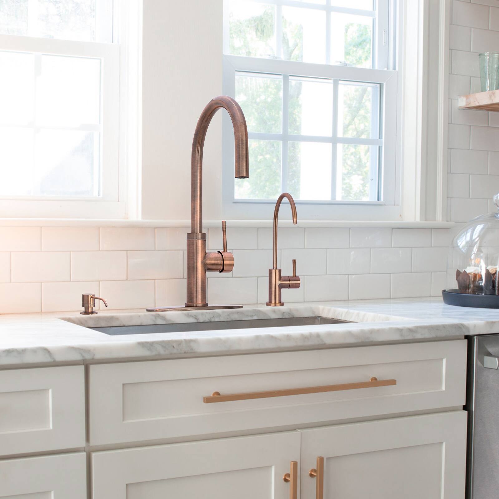 Alt View 7. Akicon - Akicon Solid Brass Single Handle Kitchen Faucet with Pull Down Sprayer in Antique Copper - Antique Copper.