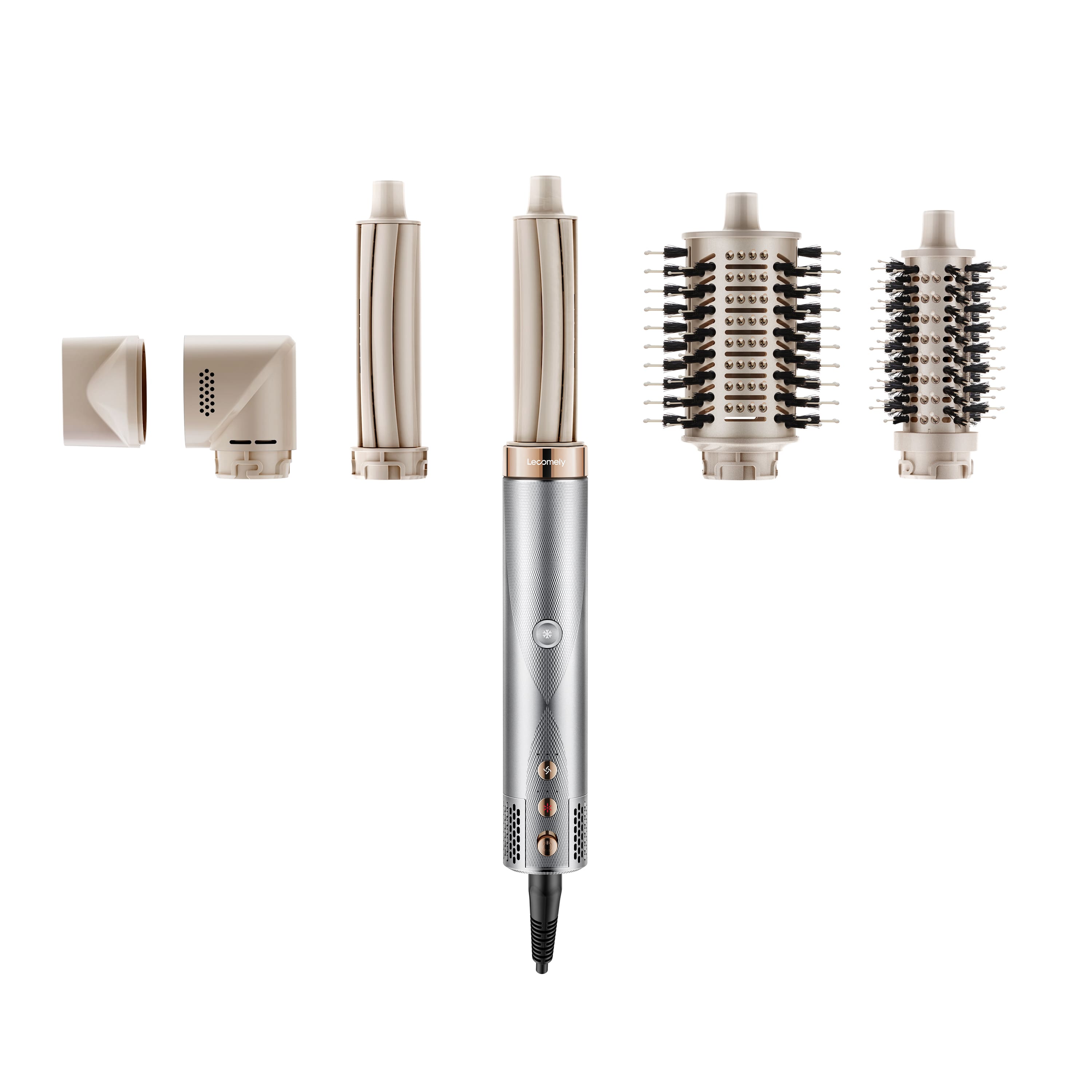 Lecomely - 5 in 1 Hot Air Styler Wrap with Automatic Curling & Drying High-Speed Hair Dryer Brush with Negative Ion Technology - Silver