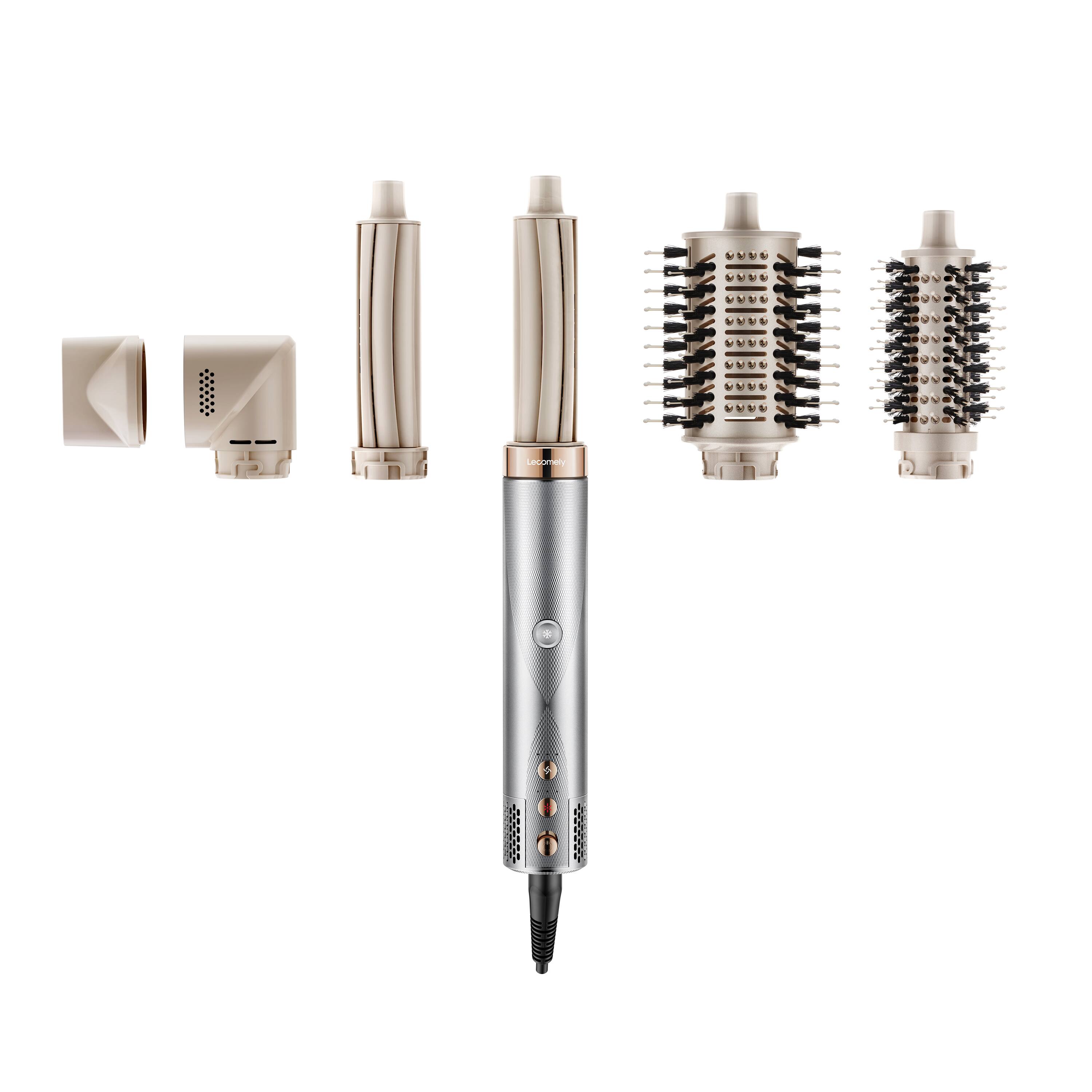 Lecomely - 5 in 1 Hot Air Styler Wrap with Automatic Curling & Drying High-Speed Hair Dryer Brush with Negative Ion Technology - Silver