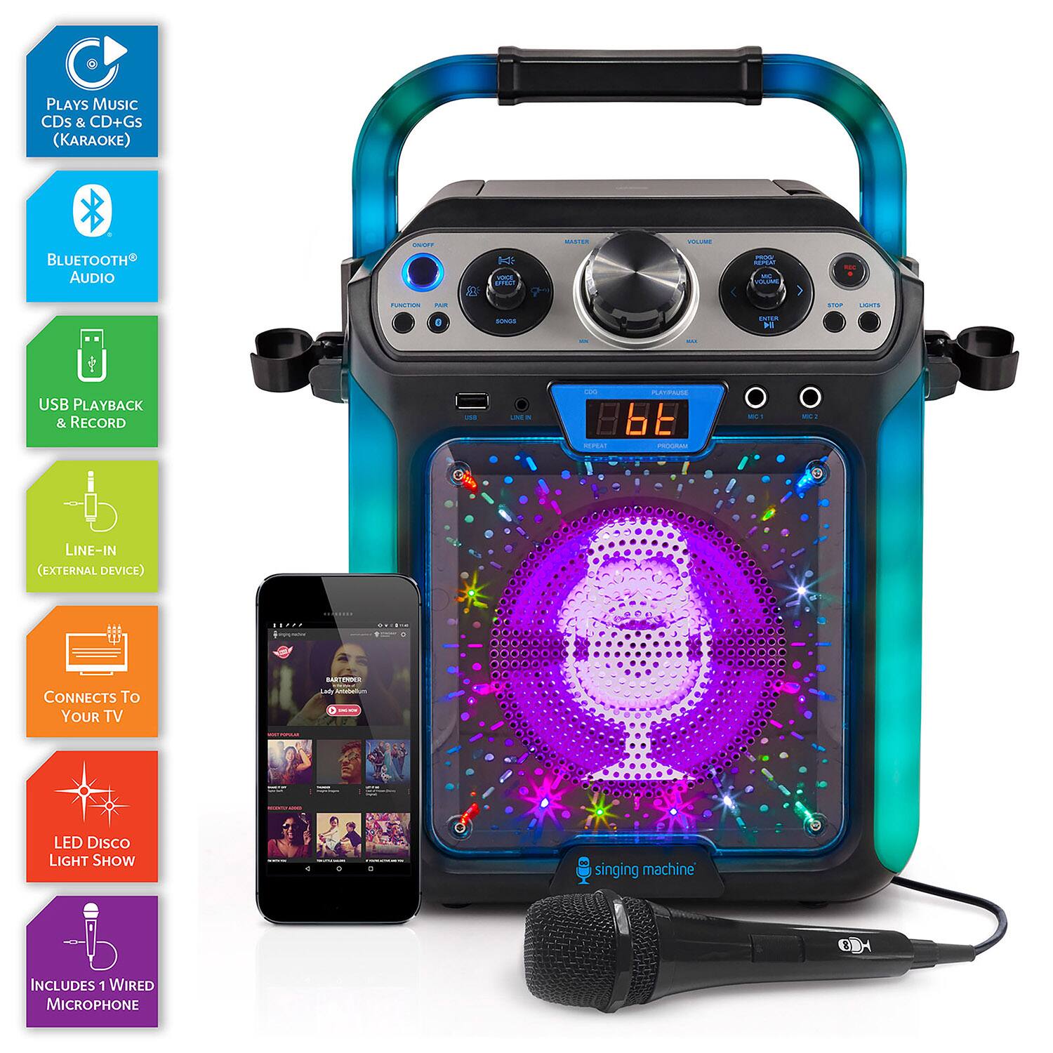 singing machine カラオケキューブ　黒　karaoke cube Singing Machine Cube Portable Bluetooth Karaoke System with