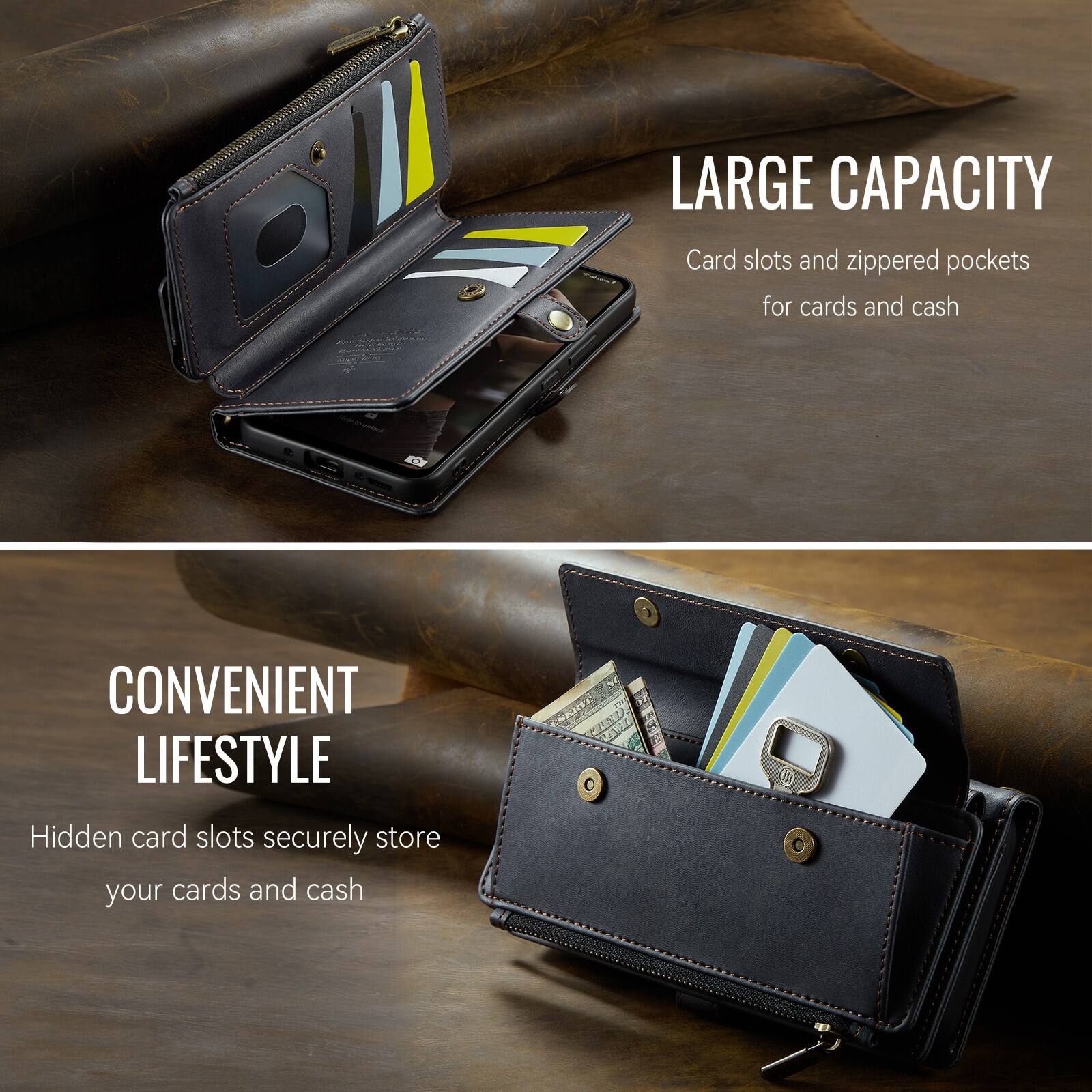 LARGE CAPACITY  
Card slots and zippered pockets for cards and cash  

CONVENIENT LIFESTYLE  
Hidden card slots securely store your cards and cash