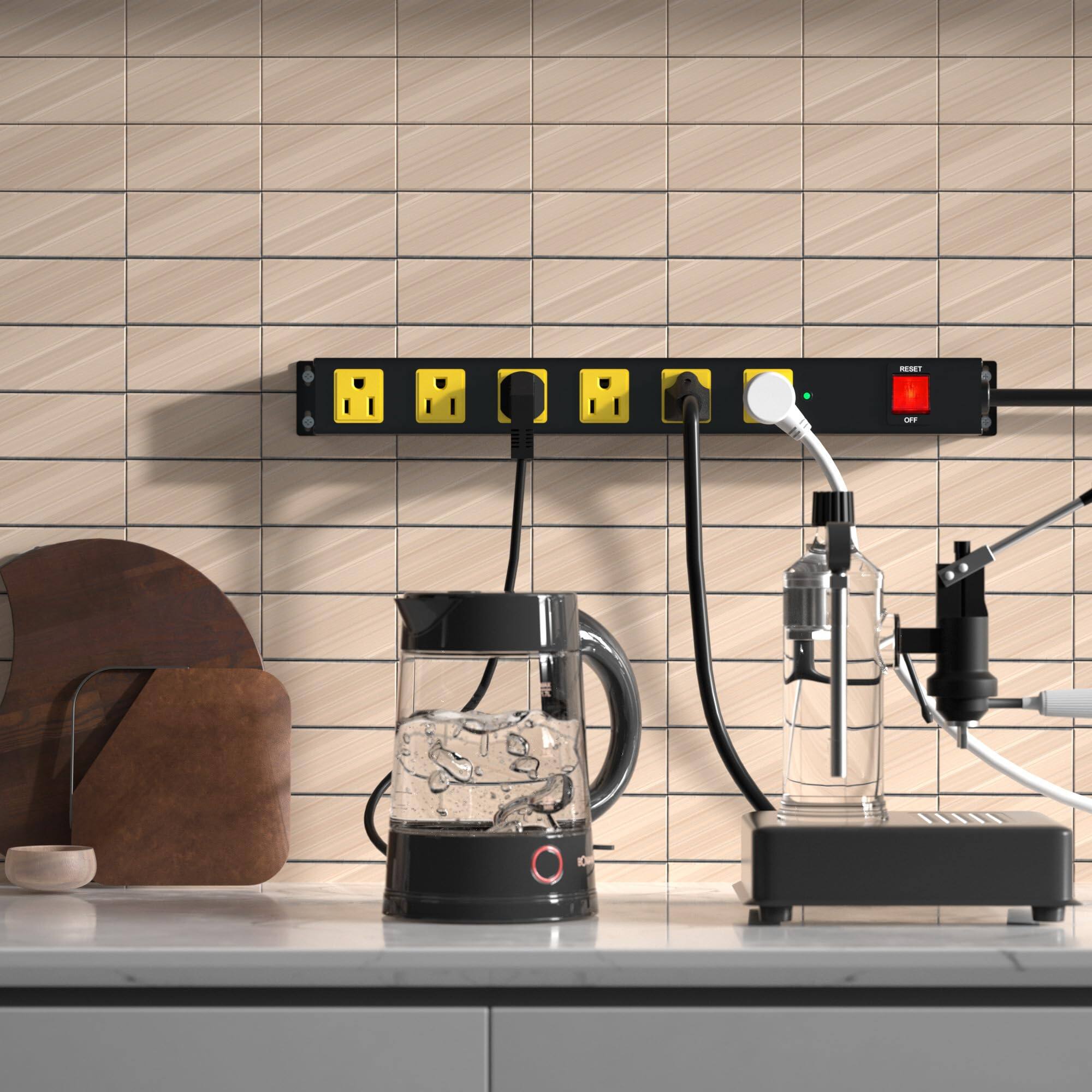 Alt View 1. Dazzed Corner - 6 Outlet Metal Long Power Strip, 6FT Extension Cord - Black.