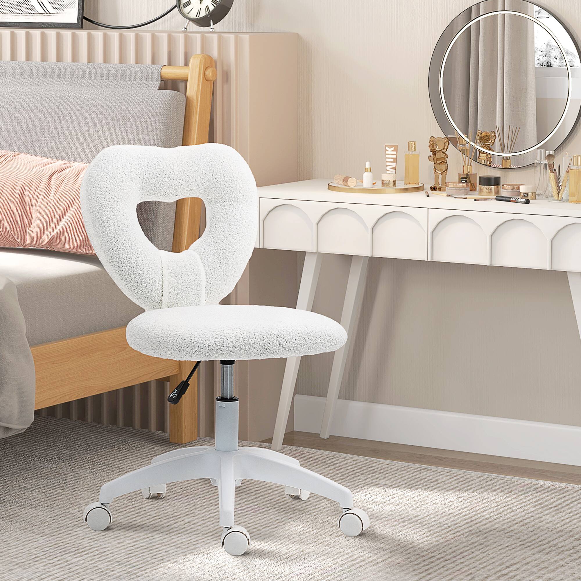 Alt View 8. Homcom - Armless Home Office Cute Desk Chair, Height Adjustable Computer Task Chair, Modern Fleece  Makeup Vanity Chair - White.